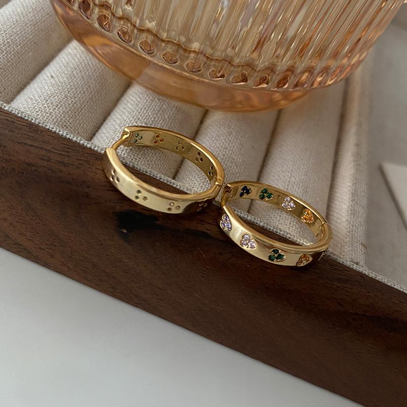 Geometric Large Circle Ear Buckle Color Micro-Inlaid Love Design Earrings Fashion Personality Round Face Thin High-End Earrings