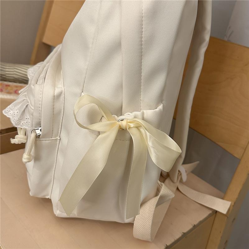 Zaino con Ricamo a Fiocco Pizzo di Nylon Borsa Scolastica per Studenti
