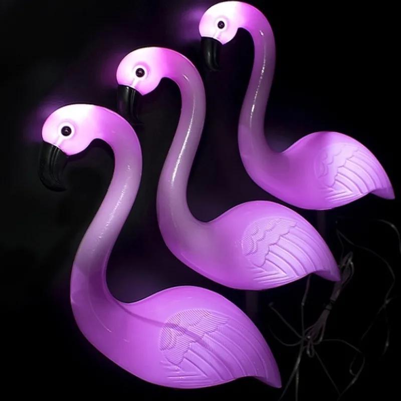 New 3 Pcs/set Waterproof LED Solar Lawn Lighting Flamingo Pattern White Light for Outdoor Garden