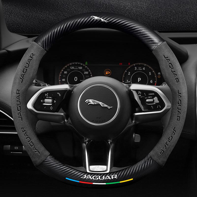 Universal Suede Carbon Fiber Steering Wheel Cover for Jaguar XEL, XFL, F-PACE, XJ – Four Seasons Fit.