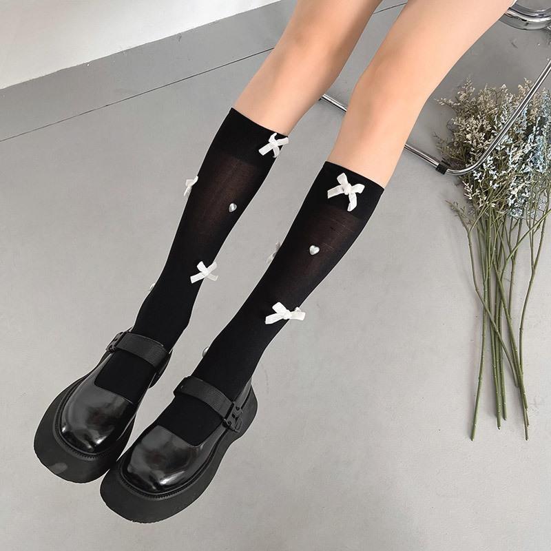 Calze da donna stile giapponese Calzini alti al ginocchio Calzini lunghi in nylon trasparente ultrasottile Calzini al ginocchio JK Lolita per ragazze dolci