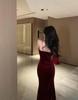 Luxurious French Gold Velvet Fishtail Slip Dress for Women - Autumn/Winter Sexy Bodycon with Hip-Slit for Evening Wear