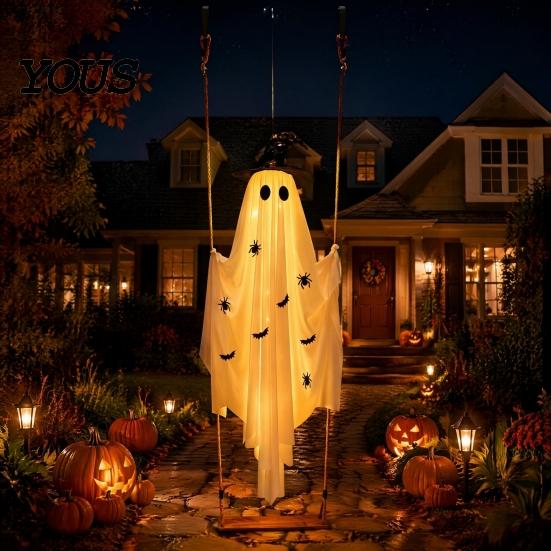 Einfach zu installieren Herbst-Hofdekoration Große hängende Schaukel Geist Halloween-Dekoration, 5 Fuß gruselig auf einer Außen Dekorationen mit Hexenhut für Baum Veranda Garten