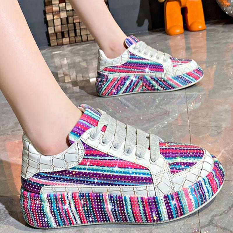 Colorful Starry Sky Rhinestone Sports Shoes for Women Thick Sole Mesh Comfortable Breathable Sports Shoes