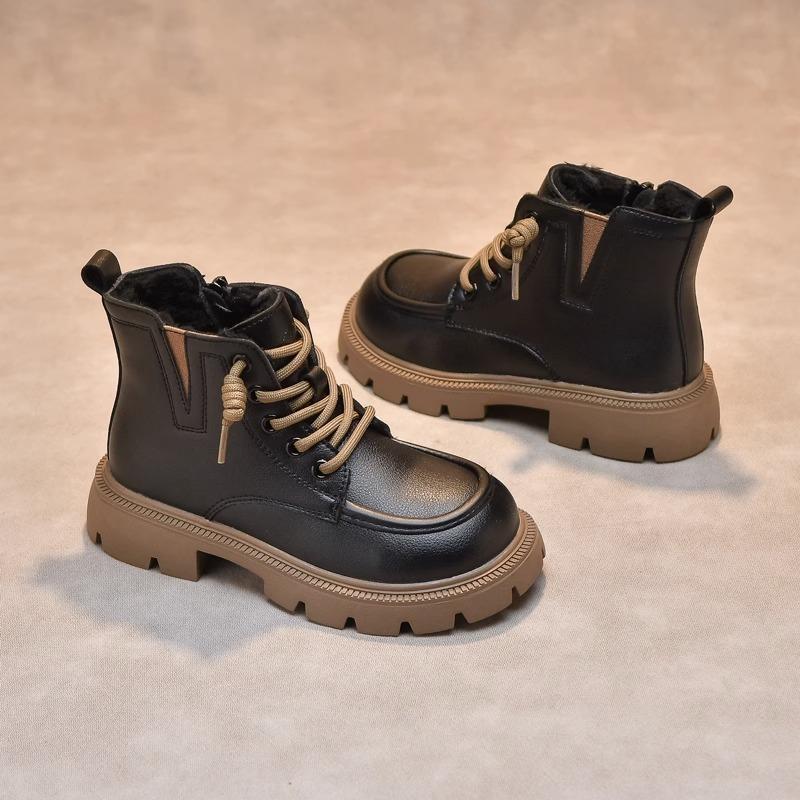 Amerikanische Retro-Kinderschuhe Fleece Thermische Baumwollstiefel Kinder Nichtrutschende Lederstiefel