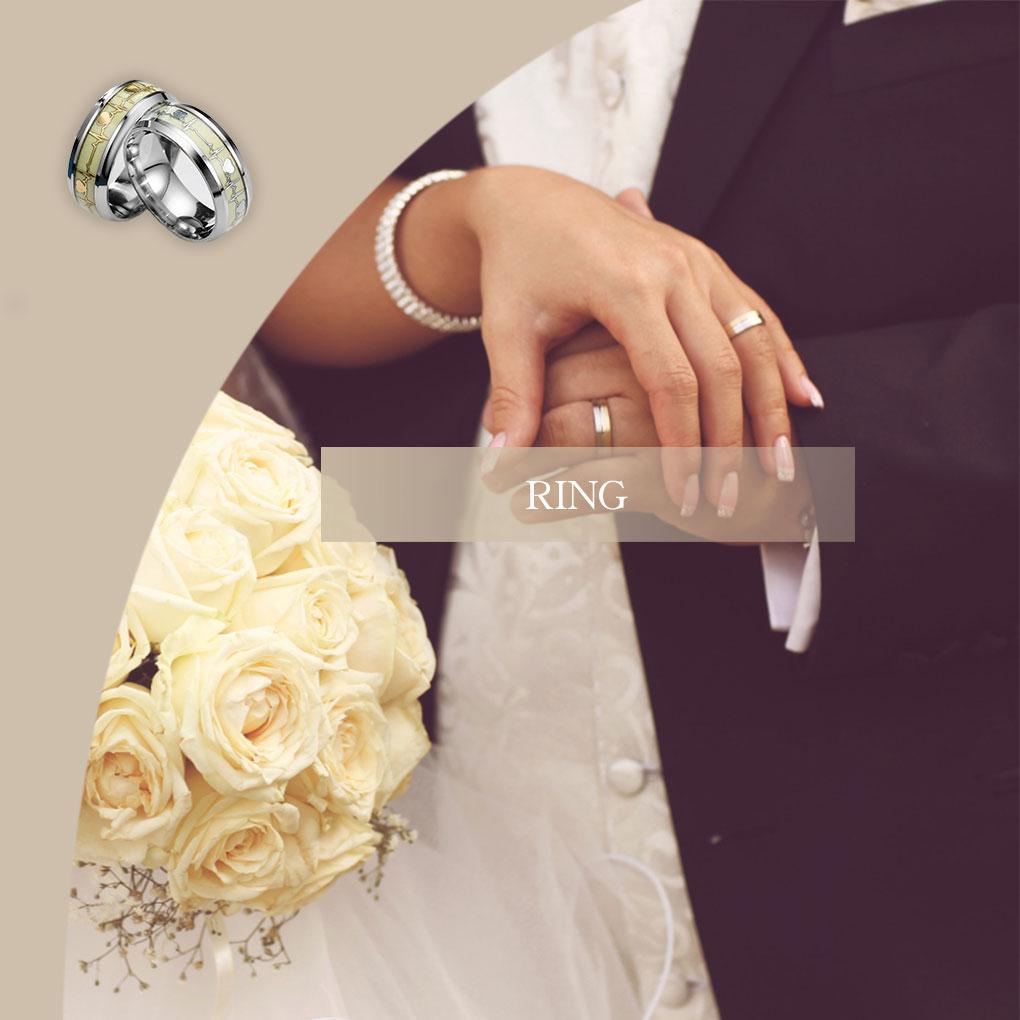 2 Pieces Exquisite No Heart Dark Bands Rings Steel In Wedding Fade Stainless Luminous Accessories Jewelry Couple Trend Glowing