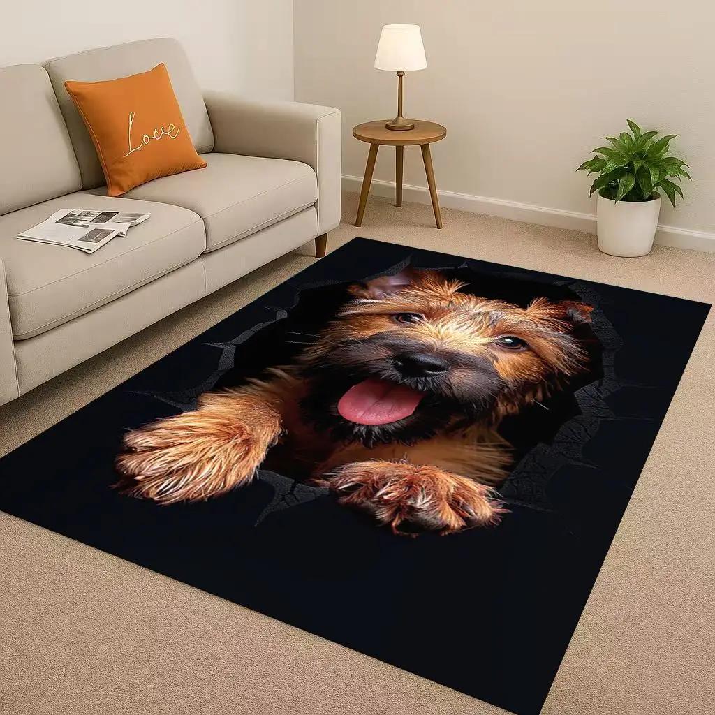 2026 New Breaking Wall 3D Illusion Dog Puppy Living Room Non Slip Area Rug Carpet for Bedroom Playroom Sofa,Home Decor Doormat