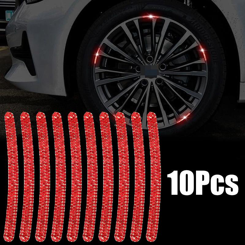 Rhinestone Car Wheel Reflective Stickers Car Styling tool Sticker Decals Motorcyle Stripe Tape Auto Exterior Accessories 5/10Pcs