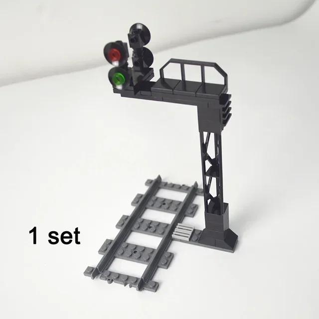 MOC Stads Bouwstenen Trein Loopbrug Onderdelen Rails Treinstation Bakstenen Spoorweg Bufferstop Modelspoorwegen Verkeerslicht Speelgoed