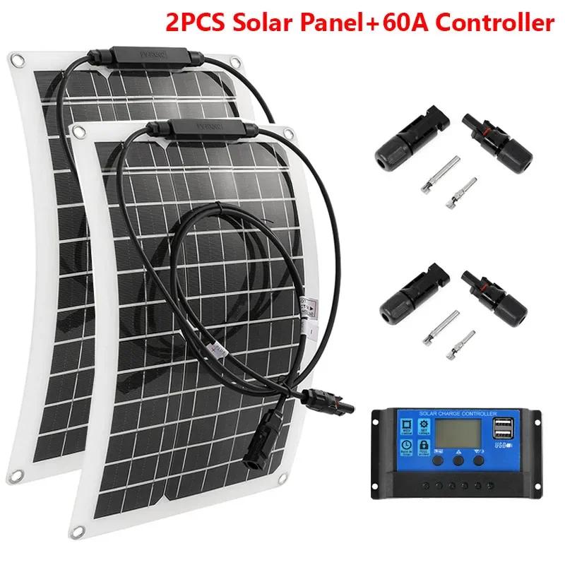 30W-600W Flexible Solar Panel 12V Battery Charger Dual USB With 10A-100A Controller Solars Cells Power Bank for Phone Car Yacht