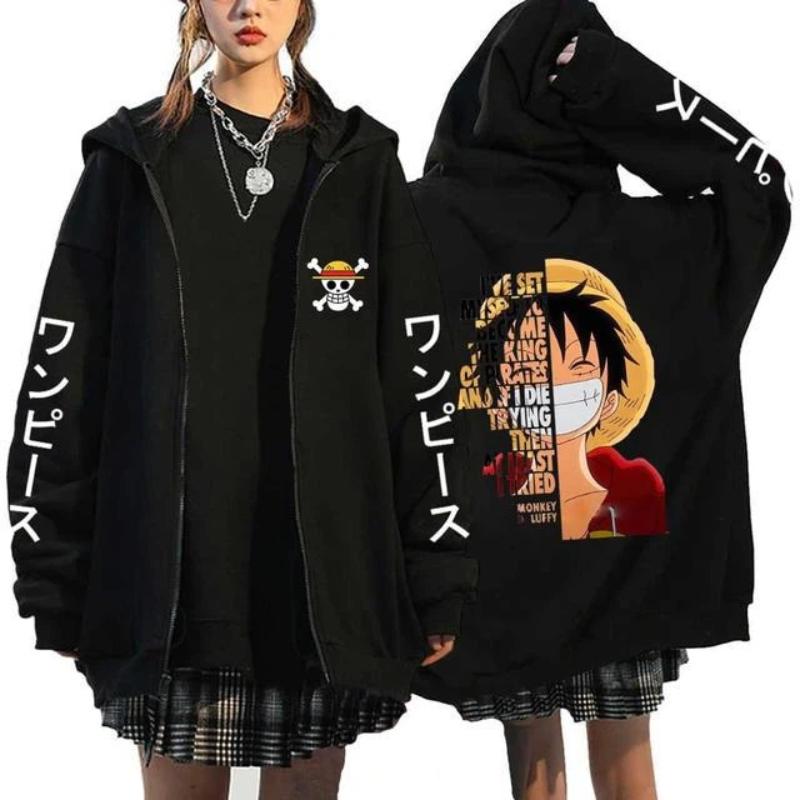 One Piece Luffy Printed Zipper Hoodie Men's Casual Hoodie Top Cardigan Coat