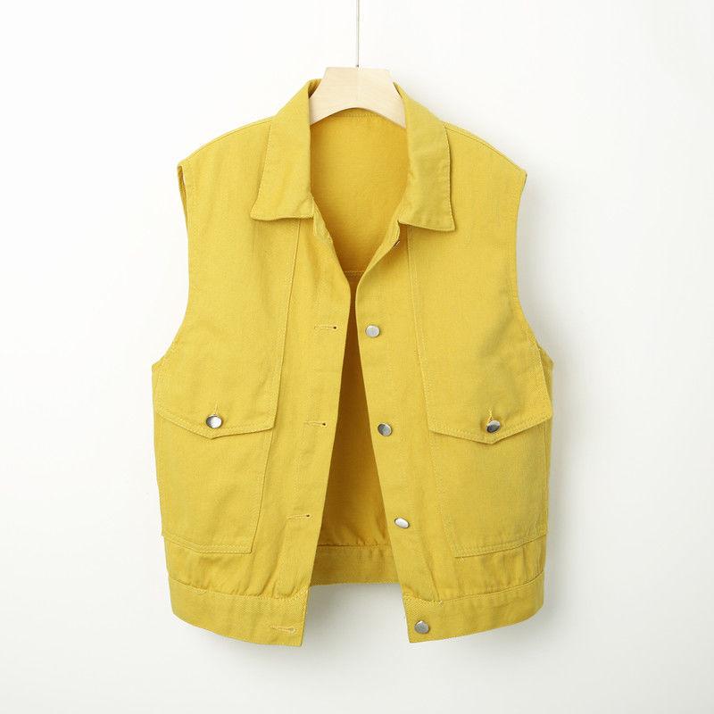 Women's Colorful Denim Vest - Trendy Spring/Autumn Jacket with Large Pockets and Slimming Fit
