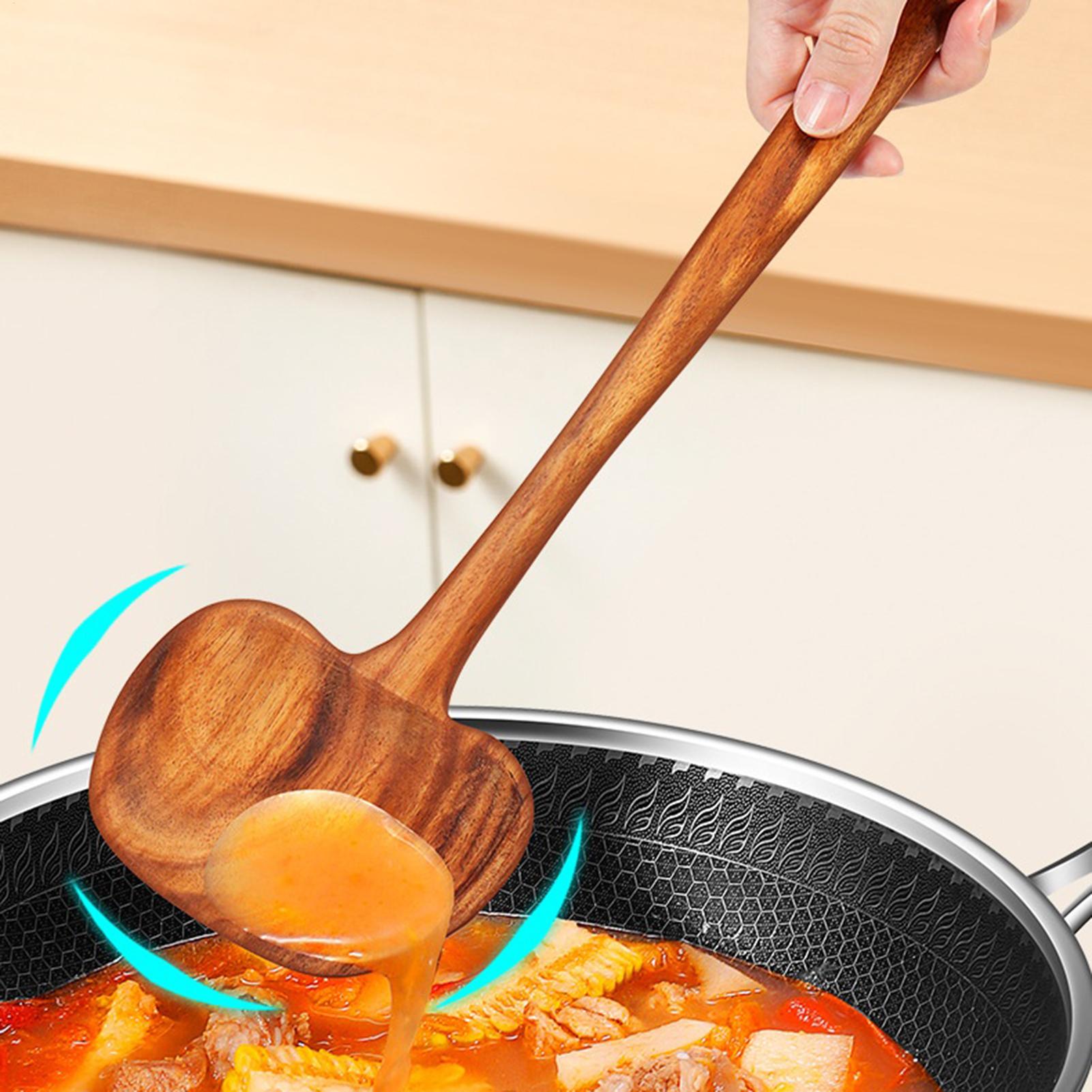 Wooden Soup Ladle 2-in-1 Long Handle Ergonomic Non-Stick Kitchen Soup Spoon For Non-Stick Pan Cooking Pot Kitchen Restaurant China Mainland