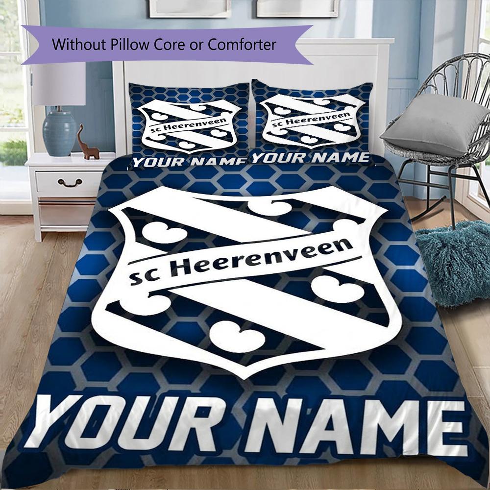 Benutzerdefinierter Name SC Heerenveen Muster Bettwäsche Steppset Steppdecke Kissenbezug Heimdekoration Geburtstagsgeschenk (1*Bettbezug+2*Kissenbezug ohne Füllung)