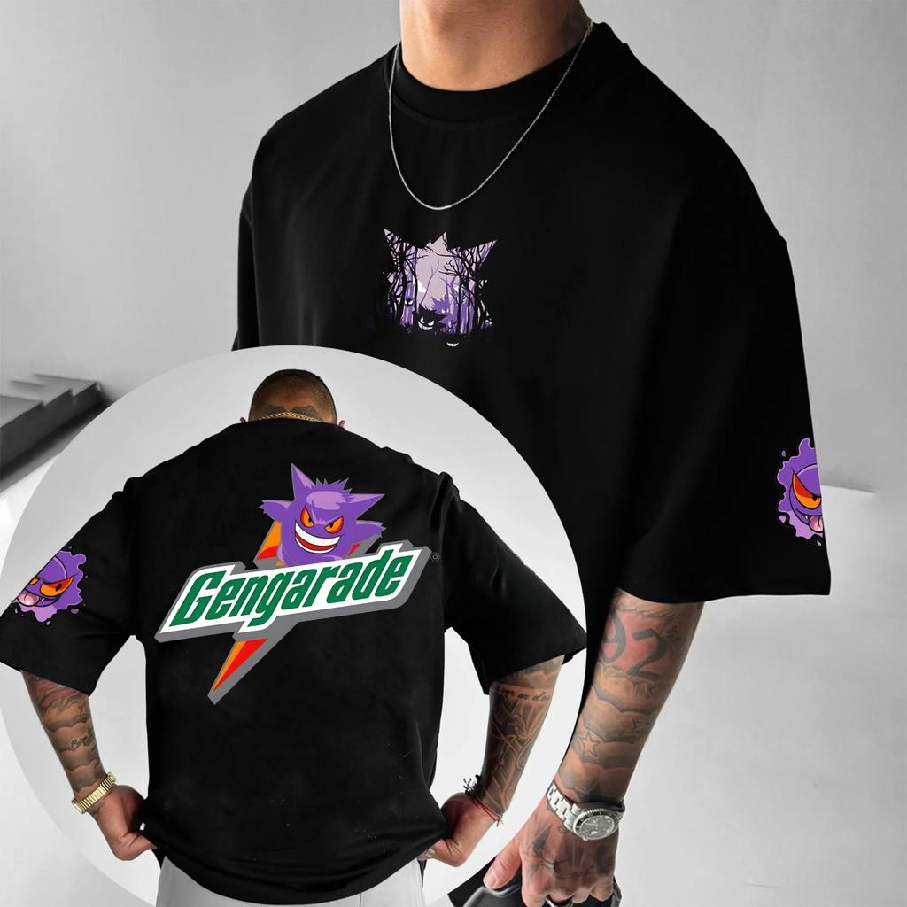 Animation Derivatives Gengar Printing T-shirt Men's and Women's Summer Oversize Loose Cotton Street Trend Top