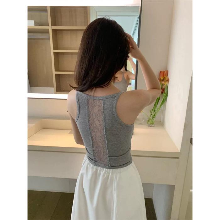New summer women's clothing, European and American style Spice Girls, sexy slim-fitting lace splicing perspective halter sling vest top