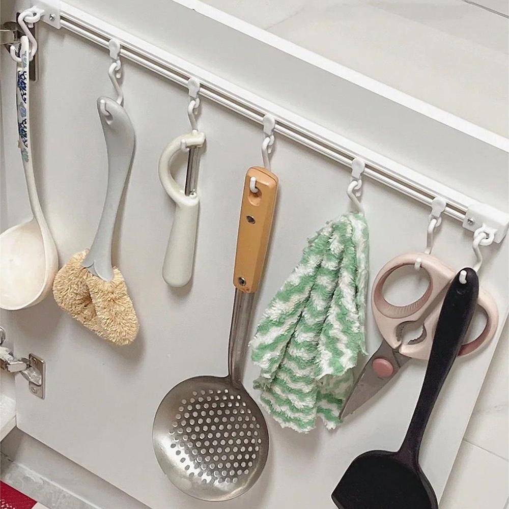 Kitchen Rail With Sliding Hooks Wall Mount Kitchen Utensil Rack Pan Pot Hangers Adhesive Utensil Hanger Wall Rack Rail Organizer