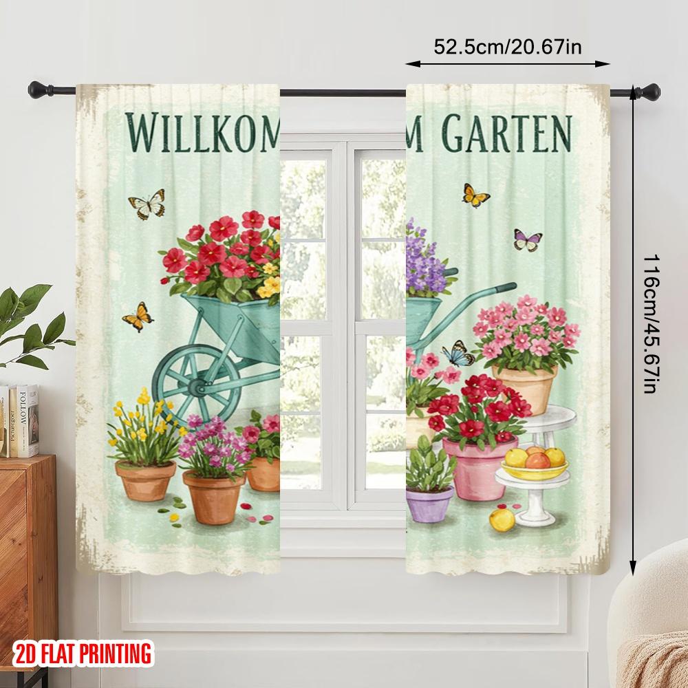 2pcs 2D Flat Printing Drapes Welcome Garden Butterflies Flowers Polyester Without Electricity Seasonal Party & Holiday Decor Use