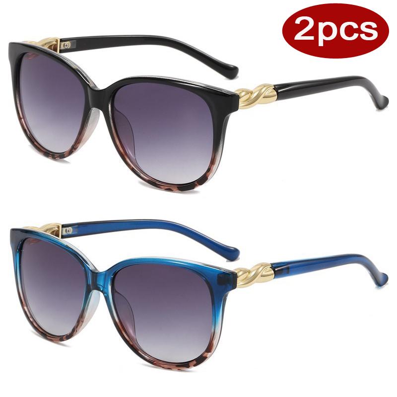 

2Pcs New Fashion Round Large Frame Sunglasses Gradient Lens Anti-Uv Sun Glasses Women Korean Style Eyeglasses Streetwear Uv400