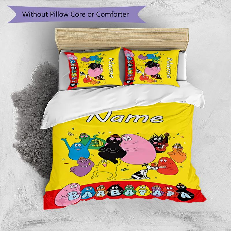 3pcs Custom Name Barbapapa Bedding Set Duvet Cover Closure Includes 1 Duvet Cover & 2 Pillowcases for All Seasons Bedroom Decor