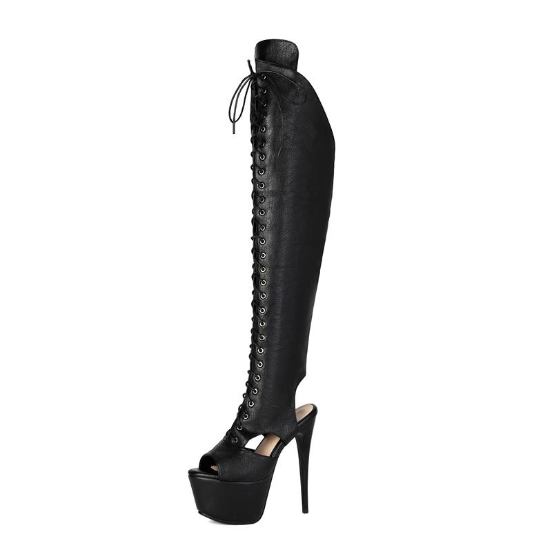 Sandali con tacco alto da donna sexy stile discoteca primavera ed estate nuovi plateau tacco sottile taglie forti bocca di pesce stivali