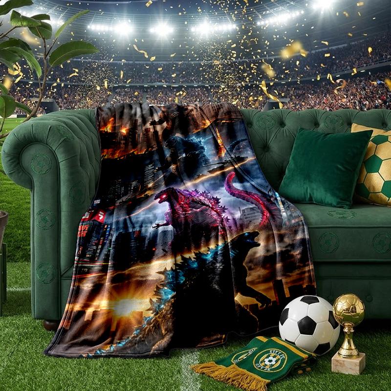 Godzi-lla Destruction Throws Blanket Flannel Blankets Plush for Couch Bed Gifts for Men Women Travel picnic blanket Christmas fan gifts