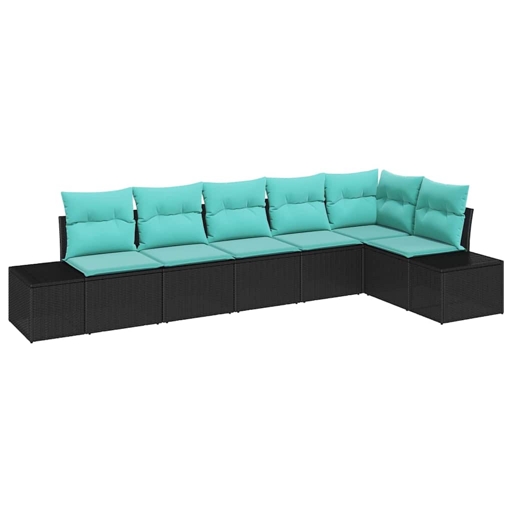 Garden Sofa Set with Cushions 6 pcs Black Poly Rattan