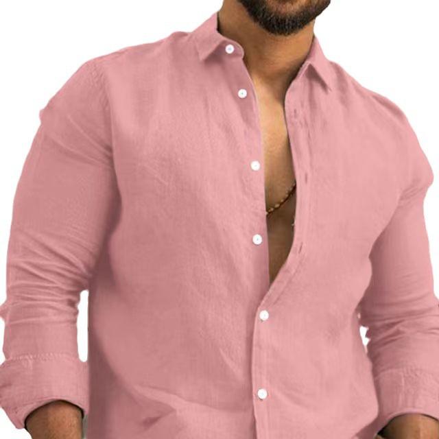 European/American Solid Cotton Linen Men's Casual Shirt, 2025 Youth Edition