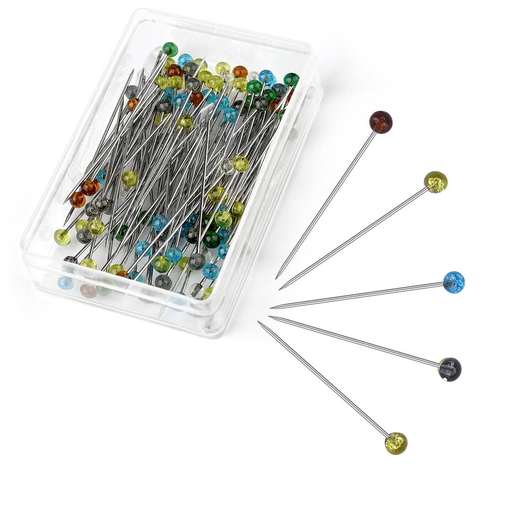 50/100Pcs Fashion Sewing Needles Colored Glass/Ceramics Head Bead Pin Stitch Knitting Needles Sewing Fixed DIY Safety Pin 32mm