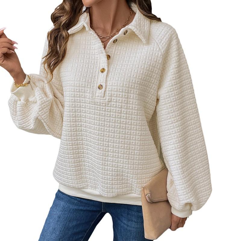 Womens Thick Warm Hoodless Sweatshirt With Textured Collar Loose Fit Fall Winter Casual Top