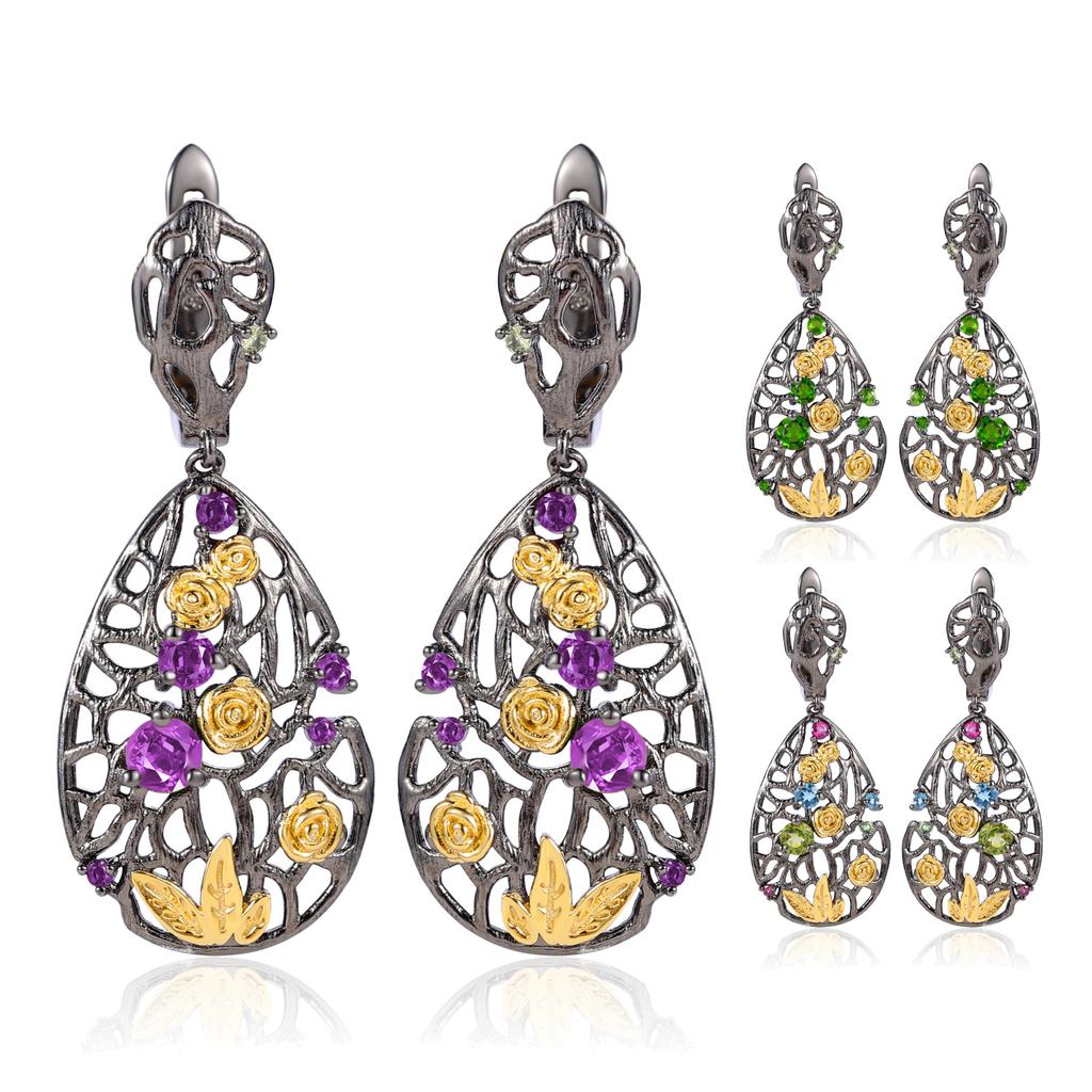 Náušnice jemné větrné růže přírodní barevné poklady retro klasické elegantní šperky ze stříbra S925 výklenek originální design náušnice