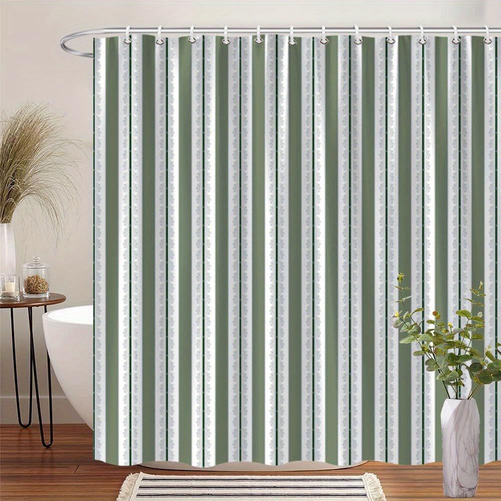 

Elegant Muted Green & White Striped Shower Curtain - Dark Blue Dots | Subtle Wallpaper-Inspired Design, Easy Care W60H190(CM)-1 Pcs