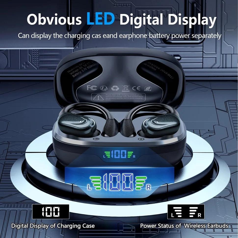 Wireless Earbuds Bluetooth 5.4 Headphones Stereo Ear Buds, ENC Noise Cancelling Mic,IPX7 Waterproof Earphones with Hook Earphone