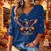 Women's V-Neck Casual Halloween Print Three-Quarter Sleeve Top
