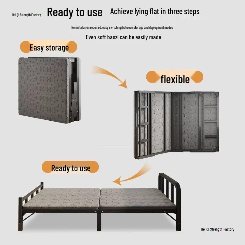 Outdoor Folding Wrought Iron Bed: Portable Single Bed for Home, Office, or Camping