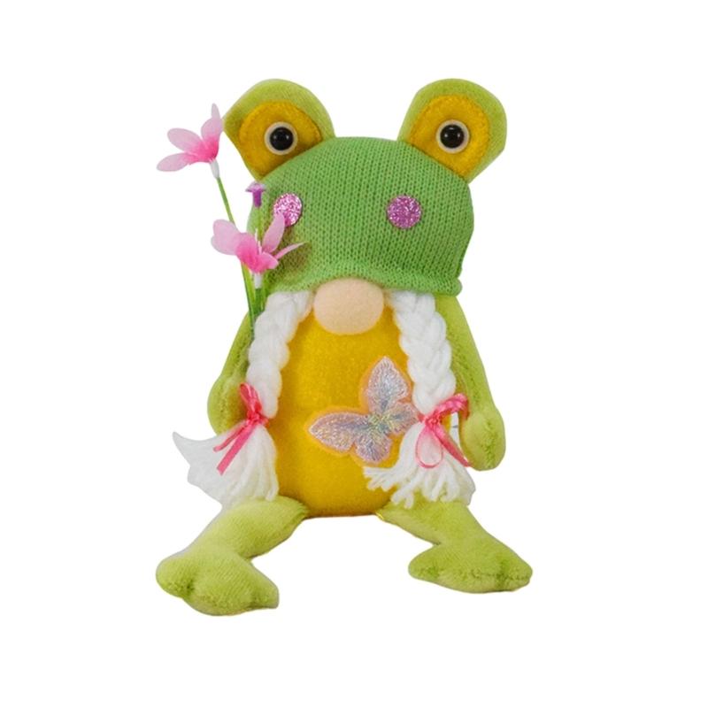 

Frog Gnome Plush Doll Farmhouse Decor Knitted Hat Spring Gnome Tiered Tray Decor for Kitchen Desktop Ornament Holiday