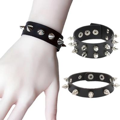 Unisex Gothic Studded Bracelet Pu Leather Adjustable Black Wristband Hip Hop Double-layer Colorful Rock Punk Cuff Bangle