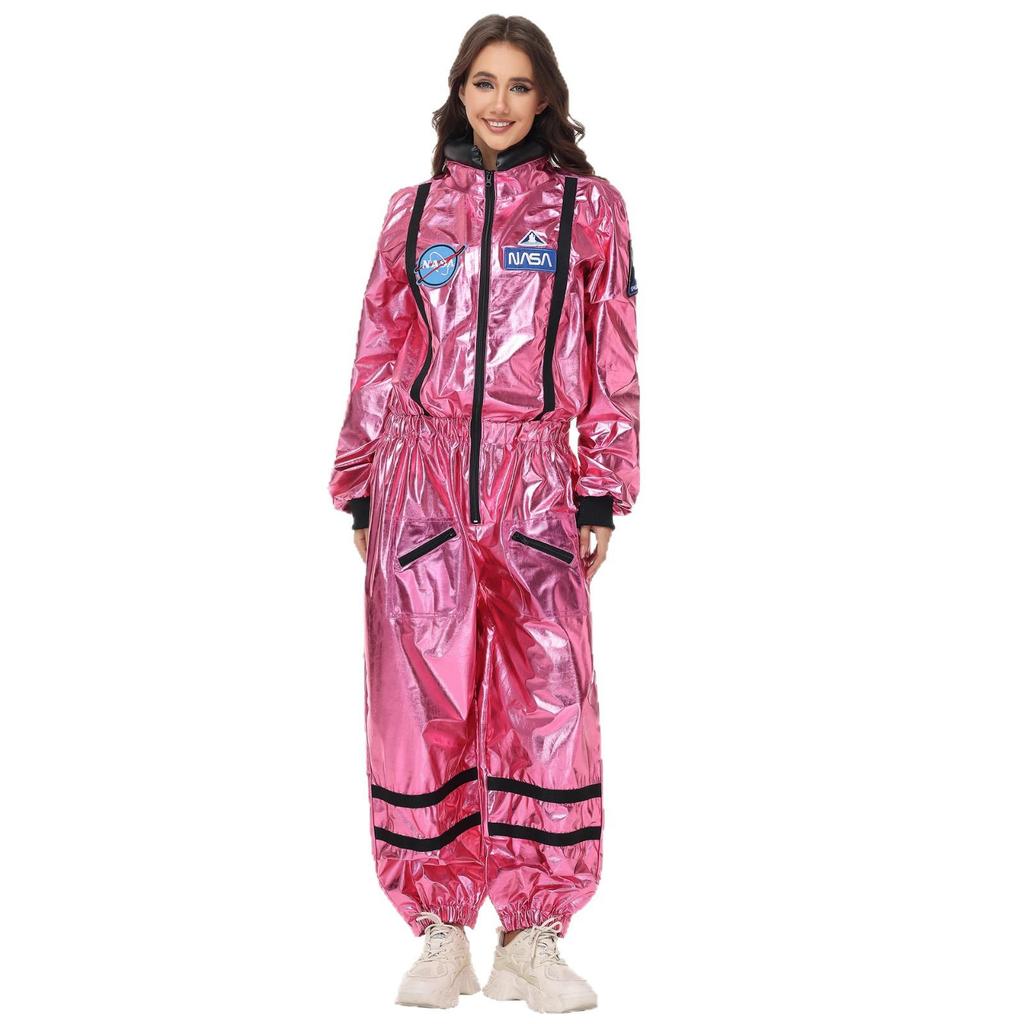 Pink Silver Astronaut Jumpsuit - Unisex Halloween Costume for Stage Performance
