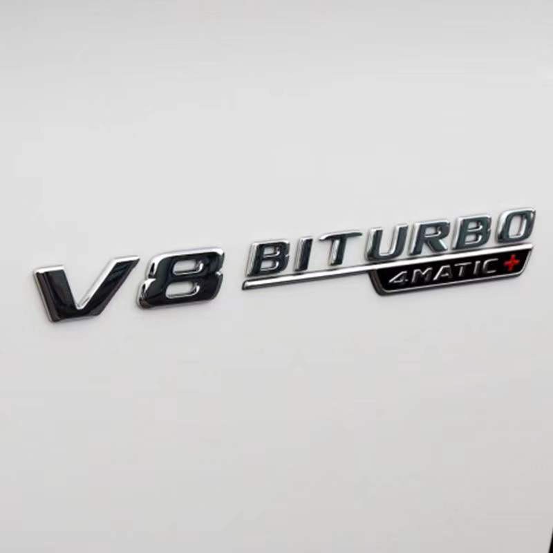 2pcs V8 BITURBO 4MATIC+ 4MATIC Car Badge Emblem Sticker for Mercedes Benz AMG W117 CLA45 W205 C63 W212 E63 W207 W176 A45