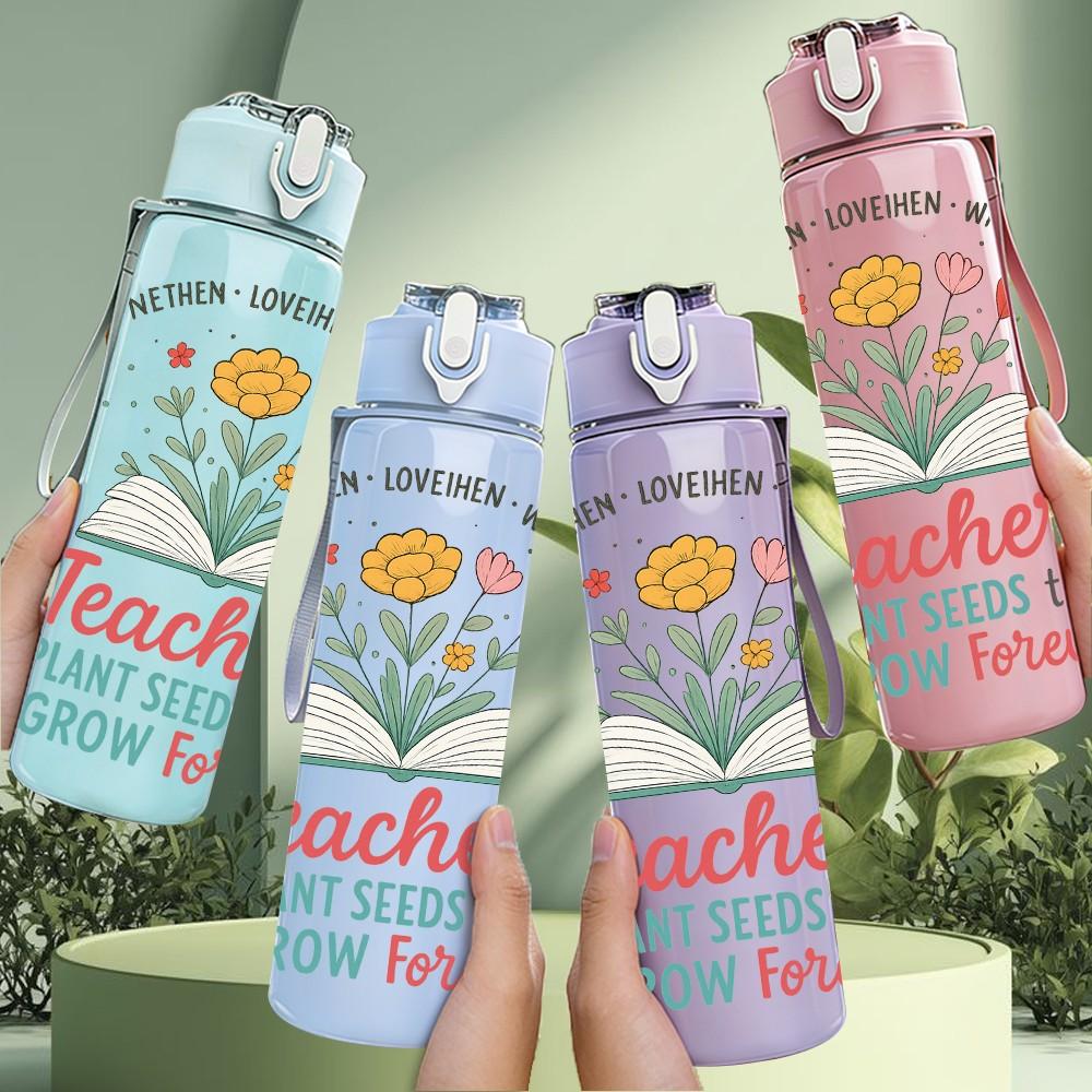 1PC Teachers Plant Seeds Quote 750ml Color Plastic Sports Water Bottle Leakproof Flip Straw Lid Suitable for Sports Office Home Use