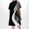 Women's Fashion Casual V-neck Short Sleeve Button Retro Color Block Splicing Print Dress