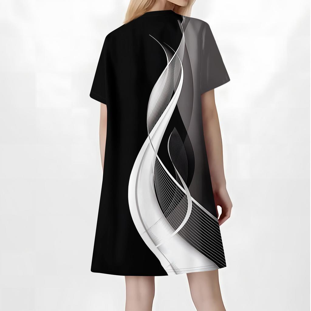 Women's Fashion Casual V-neck Short Sleeve Button Retro Color Block Splicing Print Dress