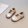 Kids Girls Solid Color Round Toe Pearl Velcro Mary Jane Princess Leather Flats
