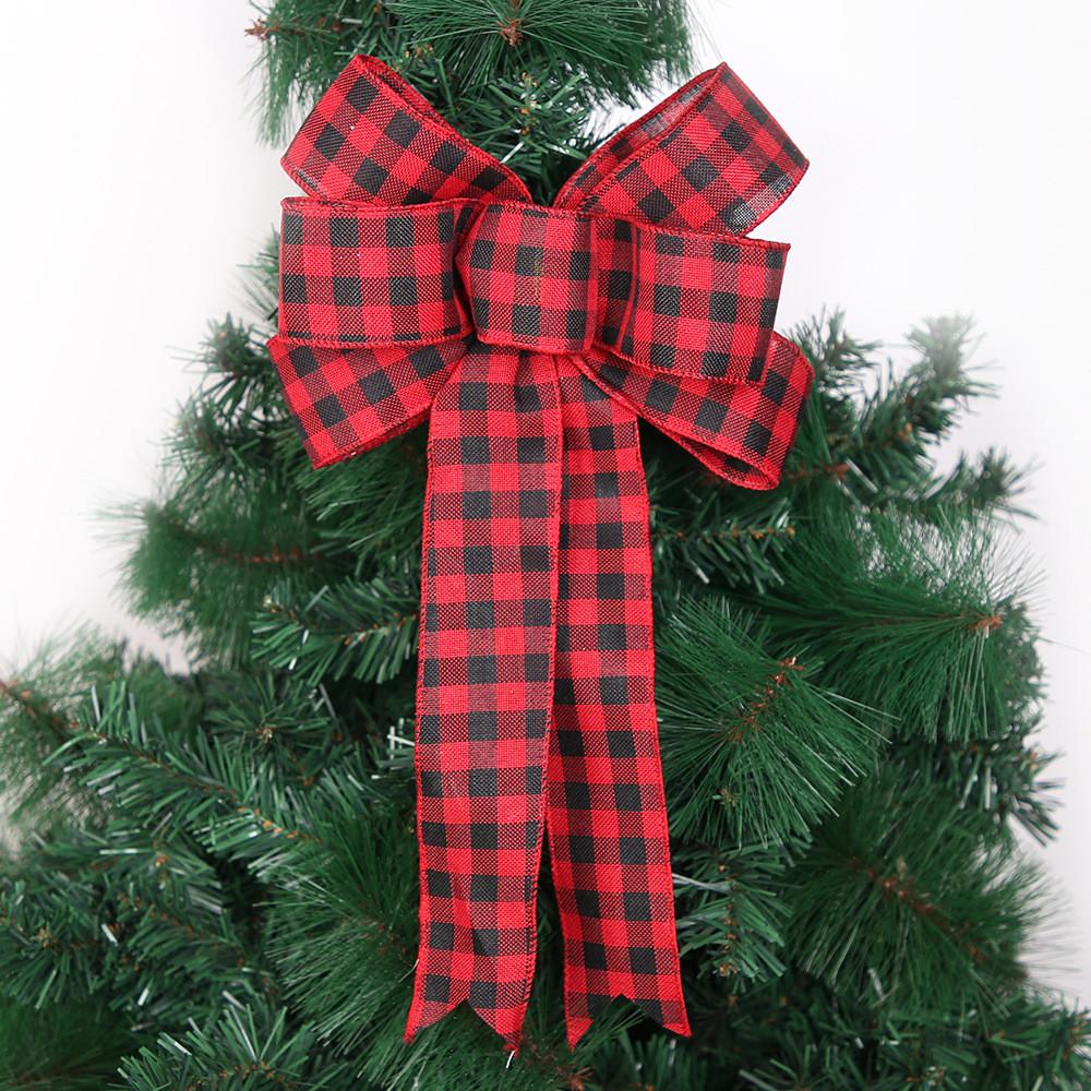 Large Christmas Unique Bow In Elegant Checkered Pattern For Seasonal Home Decor