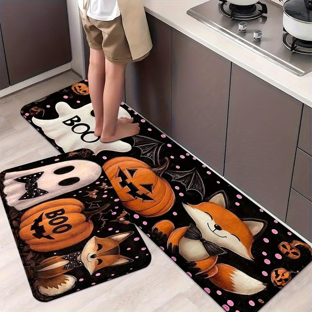 1PC Halloween Pumpkin Ghost Kitchen Rug Non-Slip Door Mat Pop design Bathroom Rug Bath Mat Carpet for Home Sink Laundry Decor