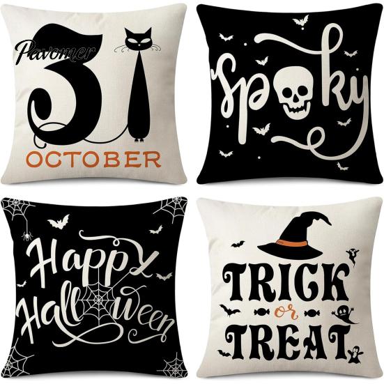 Square Sofa Cushion Protectors Halloween Ghost Cover, Retro Pumpkin Throw Pillow Case, 18x18 Covers Inch Washable Cover for Couch Bed Decor Breathable