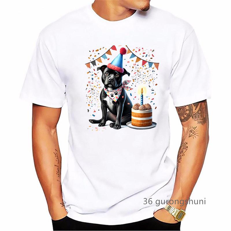 Staffordshire Bull Terrier Birthday Printed T Shirt MenS Clothing Harajuku Kawaii Dog Lover Tshirt Homme Summer Tops Tee Shirt