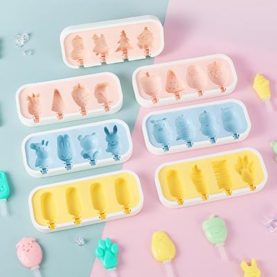 Cartoon Animals Silicone Ice Cream Mold Easy Popsicle Molds with Lid and Sticks DIY Homemade Ice Lolly Ice Cream Bar Pop Molds
