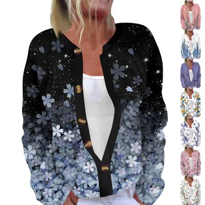 Women's Fashion Long Sleeve Christmas Snowman Snowflake Print Jacket Cardigan