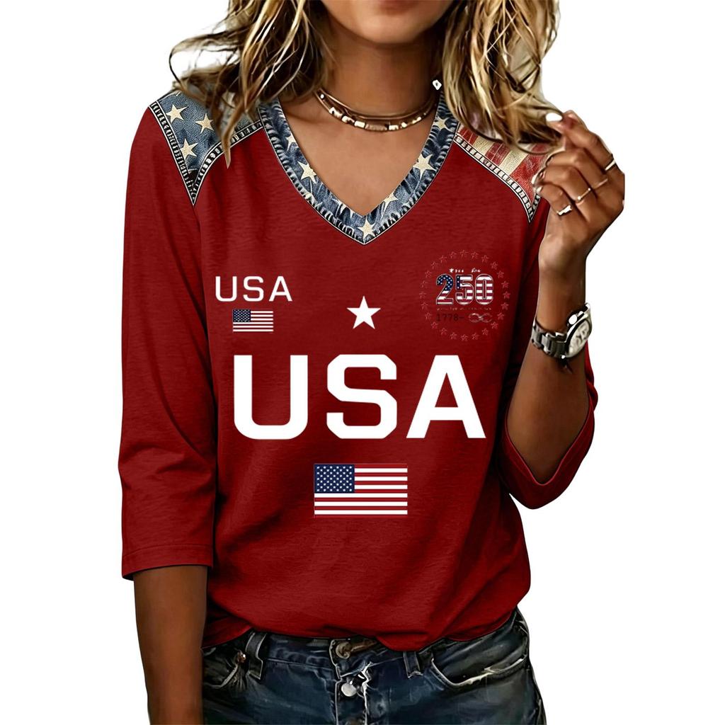 Long Sleeve Shirts for Women Womens Long Sleeve Tops Long Sleeve T Shirt Women Long Sleeve Going Out Tops for Women USA Flag Print V Neck Casual Shirt